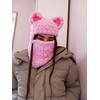 KLABELGIFT Pink Bear Ear Balaclava Mask – Handmade Crochet Ski