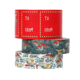 Talking Tables 3 x Gift Wrapping Tape and Paper Rolls, Forest Designed, Kraft, Washi, and Decorative Designs for Christmas, Holiday Packing, Crafting, Made of Recycled Paper