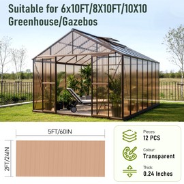 Bezseller 12 Pack 5'x2' Polycarbonate Greenhouse Panels, 0.24" Twin-Wall Sheets, UV Resistant & Weatherproof Clear Roofing for Greenhouse,Gazebo Roofing and Outdoor Projects