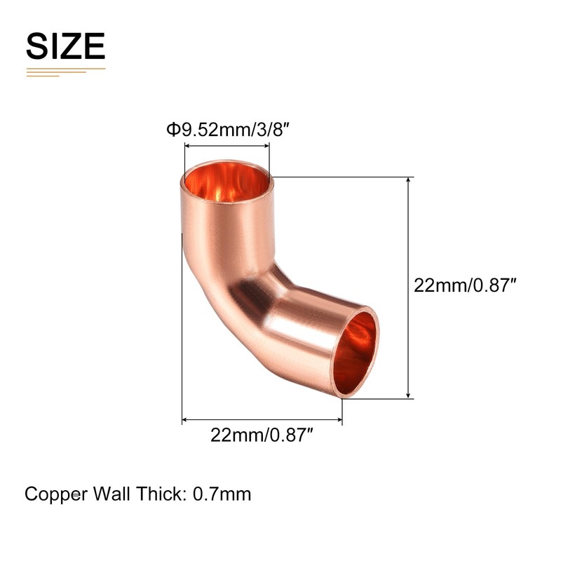 DTGN 3/8 Inch (Inner Diameter) 90 Degree Copper Pipe Fitting