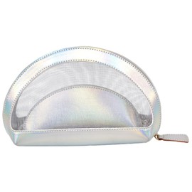 Suitcase Company Pouch, Travel Pouch, Cosmetic Pouch, 2-Piece Set, Mesh, Large and Small, Travel, Cosmetics Storage, Small Items, Makeup Pouch, Translucent, Visible Zippers, Silver