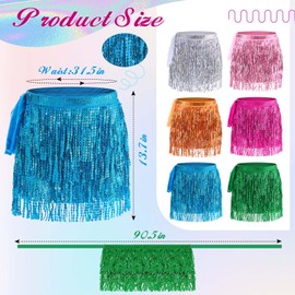 Chicingyou 6 Sets Sequin Skirt with Cowgirl Hat for Women Glitter Cowgirl Hat Tassel Wrap Skirt Space Disco for Women Hip Scarf Belly Dance