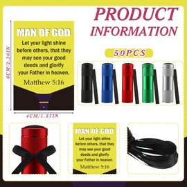 VIHOSE 50 Sets Father Church Gifts Mini Flashlights Bulk Bright Aluminum 9 LED Handheld Flash Light with Christian Bible Verse Cards for Thank You Gifts, Not Include Batteries