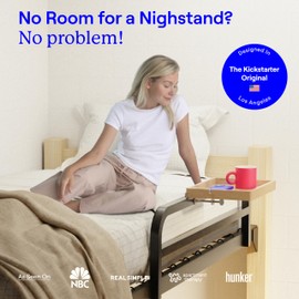 Smallish BedShelfie Bedside Shelf for Bunk Bed & Top Bunk, College Dorm Room Essentials, Loft Nightstand, Floating Bed Side Table Tray Storage, Dorm Room Decor (Flexfit Model, Natural)