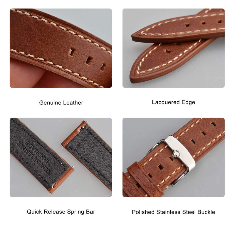 BISONSTRAP Leather Watch Straps, Quick Release Replacement Band for Men