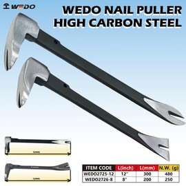 WEDO 2PCS Pry Bar Set,8" Flat Pry Bar and 12" Cat Paw Nail Puller,High Carbon Steel Crowbar,V Type Nail Remover,Utility Claw Bar Tool for Home Remolding,Woodworking