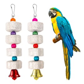 Fonyet Pack of 2 Large Parrot Toy Bird Chew Toy Mineral Stone Molar Tooth Toy with Bell, Limestone for Budgies, Macaws, African Grey Cockatoos, Cockatiels