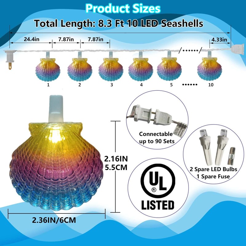 Beach Seashell String Lights - 8.3FT Ocean Themed Decorative 10