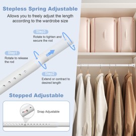 Closet Rods For Hanging Clothes,17-54 Inches Stepless Spring Adjustable Closet Rod With bracket U-shaped,1.3 Inches Heavy Duty White Closet Hanging Rod For Wardrobe,Laundry room,Bathroom And Windows
