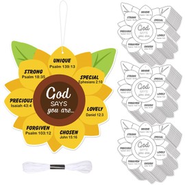 Neptniopllab 36 Set God Says You are Sunflower Craft Kit for Kids VBS Religious DIY Christian Bible Craft Sunflowers Cardboard with Rope Sunday School Craft for Home Decor Classroong Church Activity