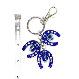 ravo Team Horseshoe and Blue Evil Eye Keychain w/Clasp Lock - Sign of Protection and Blessing - Home Keys & Office Bag Decorative Things & Accessories - Car Ornaments for Rear View Mirror