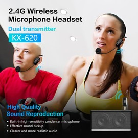 EBJ 2.4G Wireless Headset Mic and Handheld Mic 2 in 1, 30m Stable Transmission, Dual Type-c USB Charging, Compatible with Speakers, Voice Amplifier, PA System (KX-620-2)