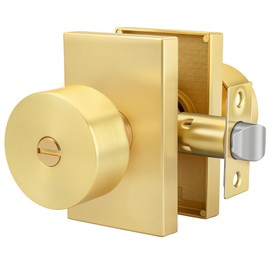 Crequal Gold Door Knob Interior, Privacy Heavy Duty Zinc-Alloy Brushed Gold Interior Door Knob, Brushed Brass Indoor DoorKnob for Bedroom, Bathroom, 1 Pack