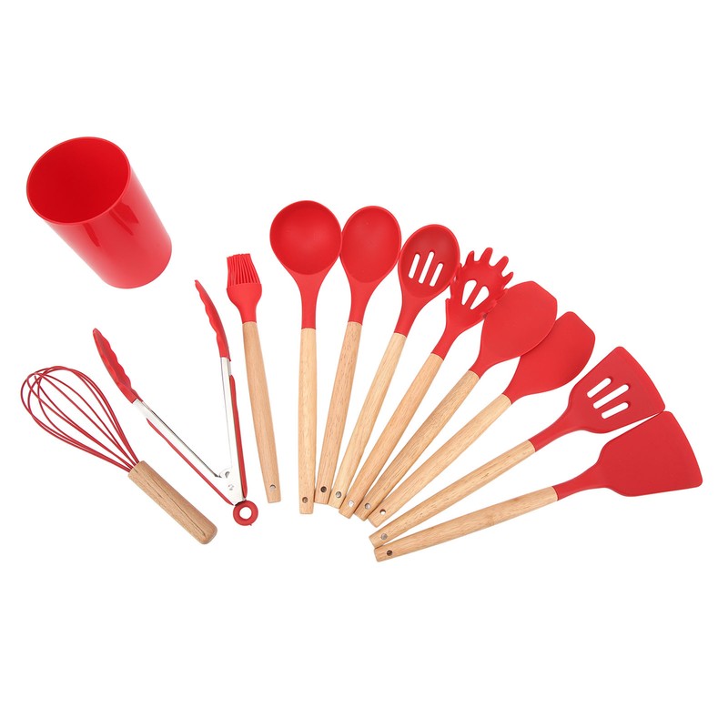 12 PCS Kitchen Cooking Utensils Set Ergonomic Wooden Handle Silicone