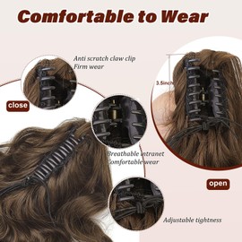 Dcbaboo Ponytail Hairpiece Hair Extension Clip Wavy Long Ponytail Extension Braid Ponytail Synthetic Wavy Curly Ponytail Hair Extension, 45 cm, Dark Brown & Light Brown