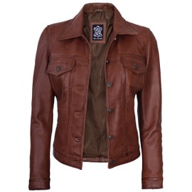 Decrum Classic Leather Coats For Women - Leather Jacket Womens Casual | [1318873] Ferndo Trckr Cognc, M