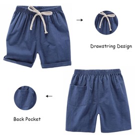 FedMois Boys' Summer Shorts Cotton, Pack of 4, black blue beige and dark blue, 7-8 Years