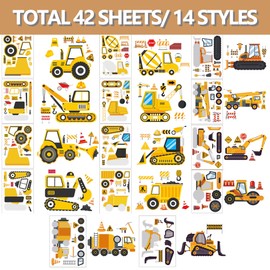 42 Sheets Make Your Own Construction Stickers Make A Face for Kids Toddlers with Trucks DIY Craft Stickers Kids Truck Themed Birthday Truck Party Supplies