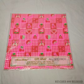 1976 Hot Pink Checker Mushroom Cherry Cat Apple Theme Gift Wrap 2x 1.64x2.41ft