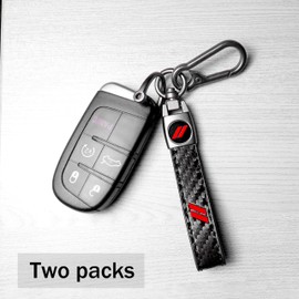 YOSRTER - Llavero de piel para Dodge Challenger Charger Durango Journey, llavero para accesorios Dodge, Borde rojo de fibra de carbono, Unisexo