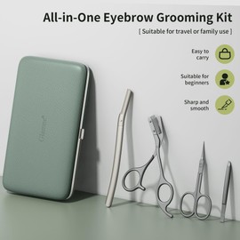 Glamne Augenbrauen-Trimmer-Set, Schere, Pinzette, Rasierer, Gesichtsrasierer, Pflegeset mit Spiegel, Reiseetuis