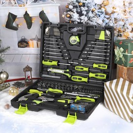 FASTPRO 225-Piece Household Tool Set, SAE & Metric Mechanics Hand Tool Set with Toolbox, Home/Auto Repairing Tool Kit for DIY, Home Maintenance and Car Repairing, Green