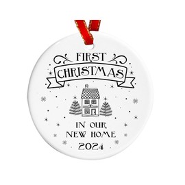 First Christmas in Our New Home Bauble | Ceramic New Home Ornament Bauble | Christmas Housewarming Decoration Gift | Black And White Design
