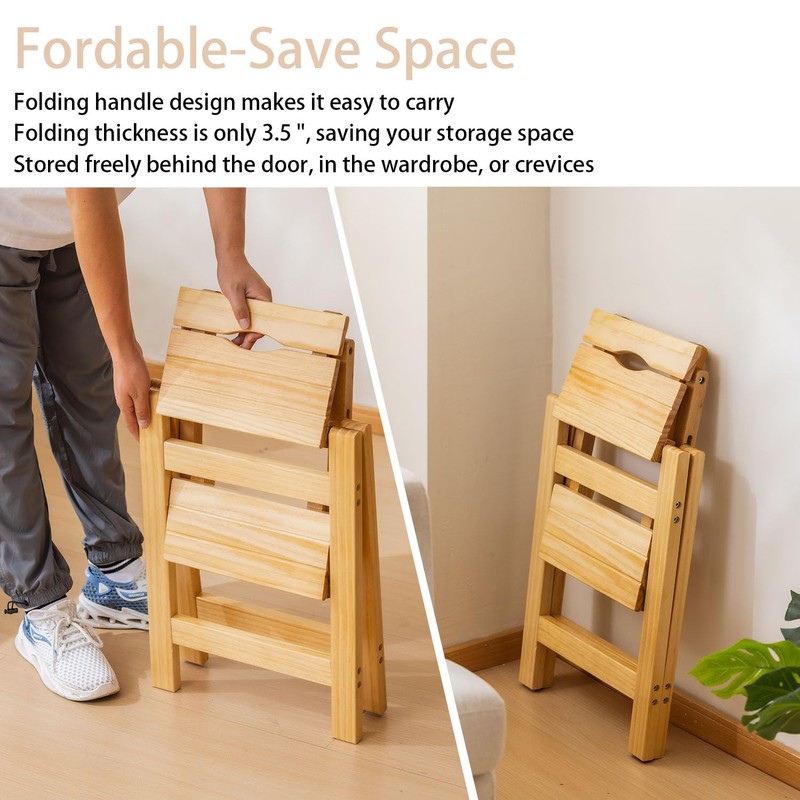 Latifolia Foldable 2 Step Stool, Wooden Step Stool with Floor