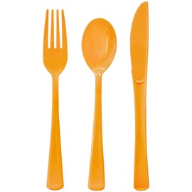 joy akkess 150 Pack Orange Plastic Silverware, Orange Plastic Cutlery, Orange Silverware Includes 50 Orange Forks, 50 Orange Spoons, 50 Orange Knives for Graduation Party Decorations Birthday