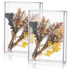Barydat 2 Pcs Acrylic Shadow Boxes Display Cases, Shadow Box DIY Frame Clear Acrylic Display Box Wedding Memory Box Dried Flower Shadow Box Picture Photo Frame for Valentine's Day Wedding(5 x 7'')