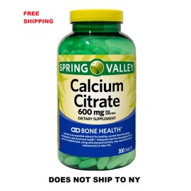 Spring Valley Calcium Citrate 600 mg, Bone Health Supplement, 300 Tablets