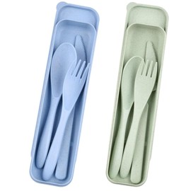 BZKSER 2 teiliges Besteck-Set mit Etui- tragbares Kunststoff-Besteck Camping-Utensilien-Set, Wiederverwendbares Reisegeschirr Messer Löffel Gabel Set für Camping, Picknick, den Täglichen Gebrauch