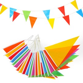 PVC Plastic Bunting Banner | Reusable 50-Metre Outdoor Buntings | 100 Flags Waterproof & Colourful Bunting for Kids Party, Birthday, Garden & Wedding Decorations