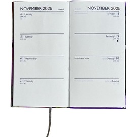 2025 Slim Week To View Vintage Flowers Diary, Hardback Week to View 2025 Diaries Full Year (Pink)