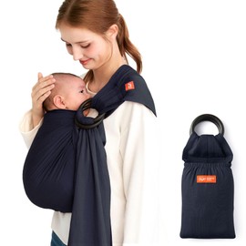 Mamaway Baby Ring Sling - Newborn Sling (Supports up to 165lbs), IHDI Certified, Rayon & Linen Made, Soft & Breathable, Nylon 66 Safety Rings, Storage Pocket Design, Navy
