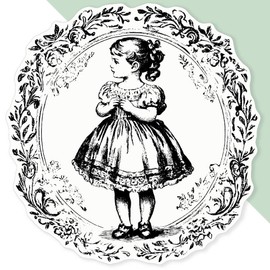 Extra Large 460mm 'Vintage Girl Standing in Circle Frame' Permanent Sticker Decal for Cars/Windows/Bins/Walls (DW00130279)
