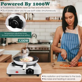 1200W Electric Hot Plate for Cooking Electric Infrared Single Burner Portable Heating Hot Plate Stove Countertop RV Hotplate with 7.5” Glass Cooktop Stepless Temperature Adjustments for Camp/black