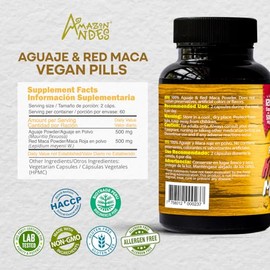 Aguaje con Maca roja en cápsulas l Fuente rica de Fitoestrogenos y adaptogeno natural l Suplemento para la salud femenina l Pildoras veganas de...    