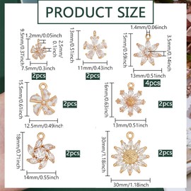 PH PandaHall Pack of 16 Crystal Zirconia Pendants, 8 Styles, Gold-Plated Flowers, Daisies, Sunflowers, Rhinestone Charms for Jewellery Making, Bracelets, Necklaces, Earrings, Craft Supplies