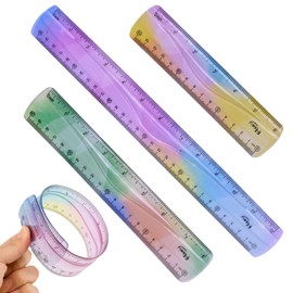 3-Piece Flexible Ruler Set, Soft Ruler, Plastic, Transparent Ruler, Colourful, Shatterproof Ruler, Metric Ruler, Straight Bendable Ruler, Colourful Ruler, Flat Ruler for School, Office, Home