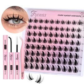 Fyonas Manga Lash Clusters Kit Spiky Eyelash Clusters Wet Look Clear Band Lash Extension Kit C Curl Cluster Eyelash Extensions with Waterproof Lash Glue and Tweezers DIY at Home (Fairy Kit)