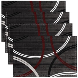 Juego de 4 manteles individuales geométricos abstractos, de 12 x 18 pulgadas, color rojo, blanco, negro, círculos, estampados, tapetes de cocina para niños y niñas, adultos, estilo moderno, simple, suaves, cuadrados, para mesa de comedor