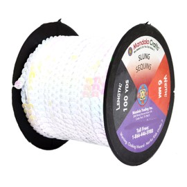 Mandala Craft 6mm Flat Sequin Strip White Sequins on a Roll - White Sequin Trim by The Yard - 100 Yds String Metallic Sequin Strand for Crafts Sequin Fringe Sewing