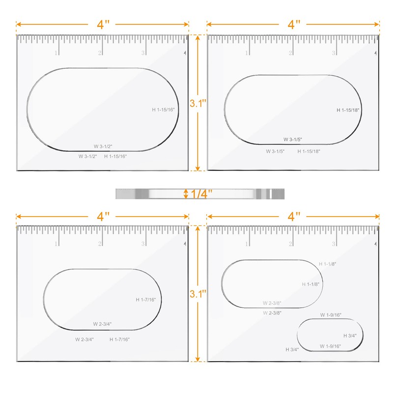 Monliful Pack of 4 Oval Inlay Template Set Router Templates
