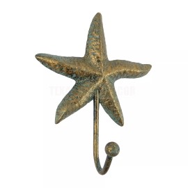 Unbranded Starfish Wall Hook Cast Iron Key Towel Coat Hanger Aged Green Bronze Look 4 7/8"