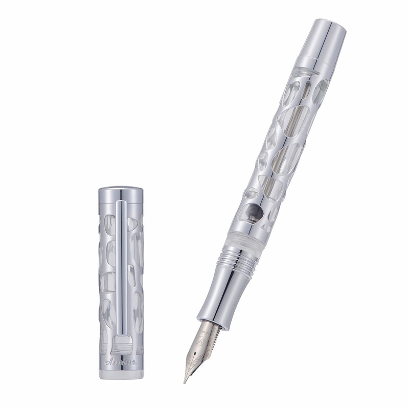 Asvine V169 Medium Nib Fountain Pen Waterdrop Skeleton Transparent Clear
