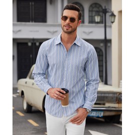 Lion Nardo Mens Button Down Shirts Casual Long Sleeve Wrinkle Free Dress Shirts for Men Striped Untucked Shirts Regular Fit
