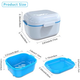 BVN Denture Case Denture Cup for Soaking Dentures Retainer Cleaner Case with Mirror Mouth Guard Case False Teeth Container White Blue
