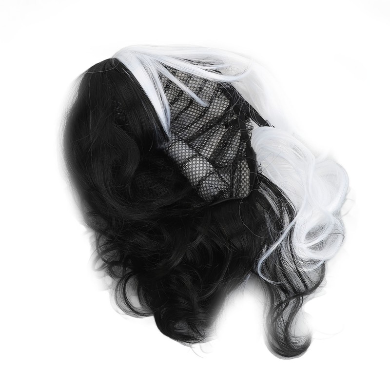 Black White Wig with Bangs Adjustable Breathable Net Synthetic Short