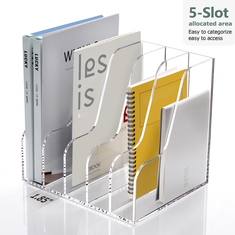 SANRUI Acrylic Desk Organizers, Clear Magazine File Holder, 5 Vertical